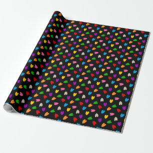 Farbenfrohes Liebesherzen Muster Design Schwarz  Geschenkpapier