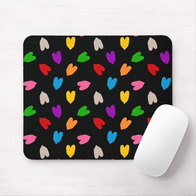 Farbenfrohes Liebesherzen Muster Design Schwarz  Mousepad (Mit Mouse)