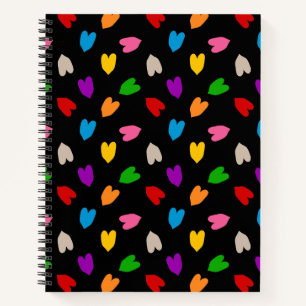 Farbenfrohes Liebesherzen Muster Design Schwarz Notizbuch