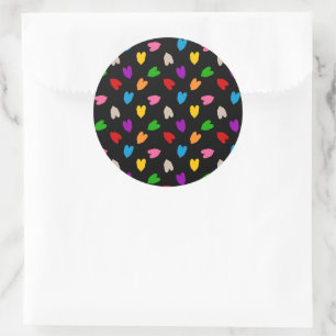 Farbenfrohes Liebesherzen Muster Design Schwarz Runder Aufkleber
