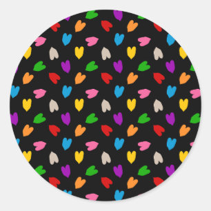 Farbenfrohes Liebesherzen Muster Design Schwarz Runder Aufkleber