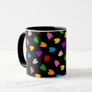 Farbenfrohes Liebesherzen Muster Design Schwarz Tasse