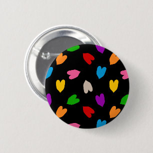 Farbenfrohes Liebesherzen Musterdesign Schwarz Button