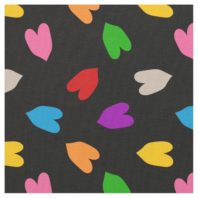 Farbenfrohes Liebesherzen Musterdesign Schwarz  Stoff (Nahaufnahme)