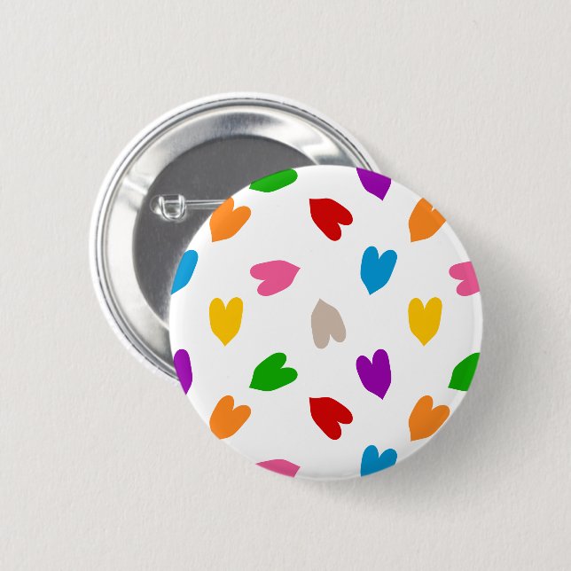 Farbenfrohes Liebesherzen Musterdesign Weiß  Button (Vorne & Hinten)