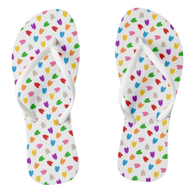 Farbenfrohes Liebesherzen Musterdesign Weiß  Flip Flops (Fußbett)