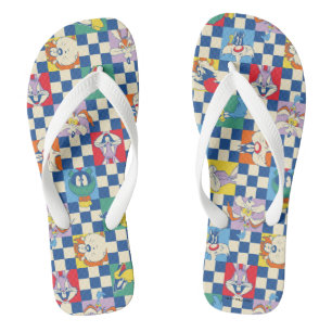 Farbenfrohes LOONEY TUNES™ Schachbrett-Wurfmuster Flip Flops