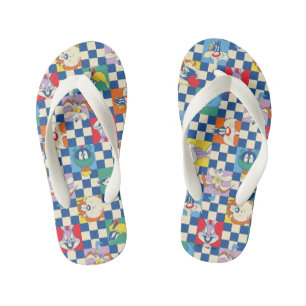 Farbenfrohes LOONEY TUNES™ Schachbrett-Wurfmuster Kinderbadesandalen