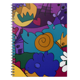 Farbenfrohes, lustiges Doodle-Art-Spiral-Notizbuch Notizblock