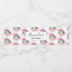 Farbenfrohes Macarons- und Blumen-Wasserfarbmuster Wasserflaschenetikett