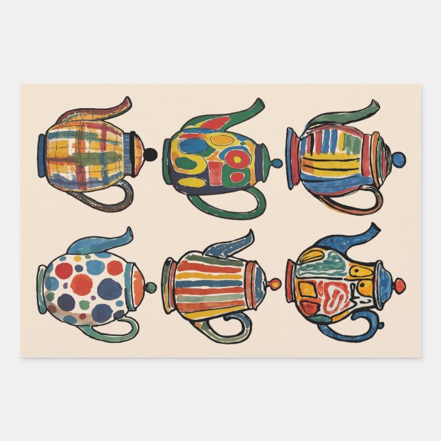 Farbenfrohes malerisches Teekannenmuster Geschenkpapier Set (Vorderseite)