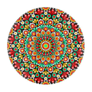 Farbenfrohes Mandala-Muster Boho-Punkt Schneidebrett