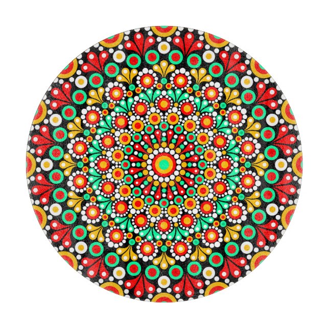 Farbenfrohes Mandala-Muster Boho-Punkt  Schneidebrett (Vorderseite)