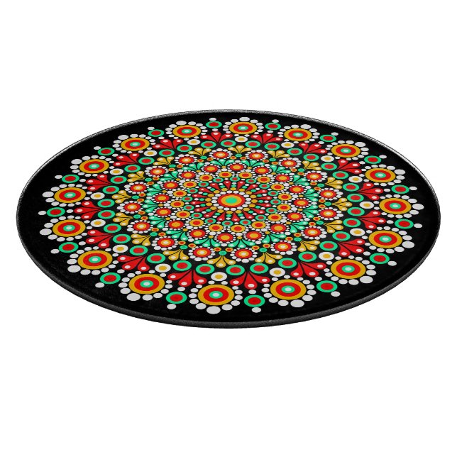 Farbenfrohes Mandala-Muster Boho-Punkt  Schneidebrett (Ecke)