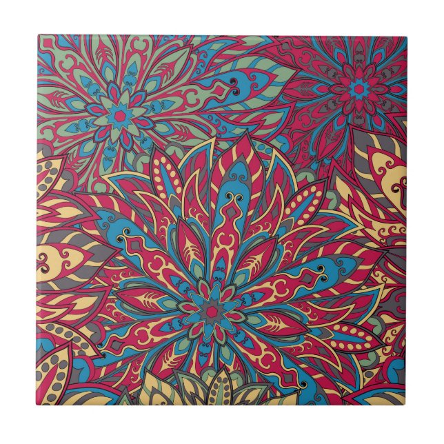 Farbenfrohes Mandala-Muster Fliese (Vorderseite)