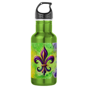 Farbenfrohes Mardi Gras Fleur de lis  Edelstahlflasche