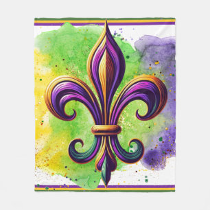 Farbenfrohes Mardi Gras Fleur de lis Fleecedecke