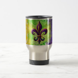 Farbenfrohes Mardi Gras Fleur de lis Reisebecher