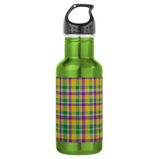 Farbenfrohes Mardi Gras Gingham-Muster Edelstahlflasche