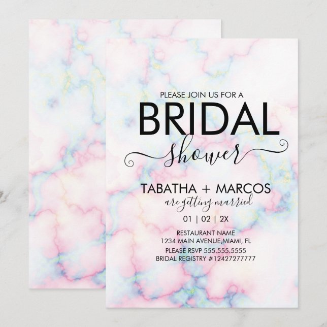 Farbenfrohes Marmormuster-Script BRIDAL Shower Einladung (Vorne/Hinten)