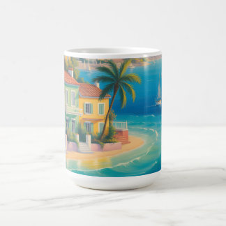 Farbenfrohes mediterranes Dorf am tropischen Stran Kaffeetasse