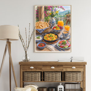 Farbenfrohes mediterranes Frühstücks-Festmahl Poster