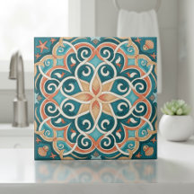 Farbenfrohes mediterranes Muster Pat#6 Teal ID1195