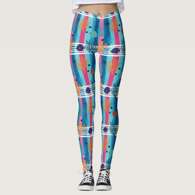 Farbenfrohes Meeresleben-Küstenmuster (11) Leggings (Vorderseite)