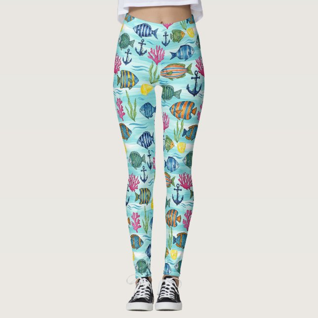 Farbenfrohes Meeresleben-Küstenmuster (3) Leggings (Vorderseite)