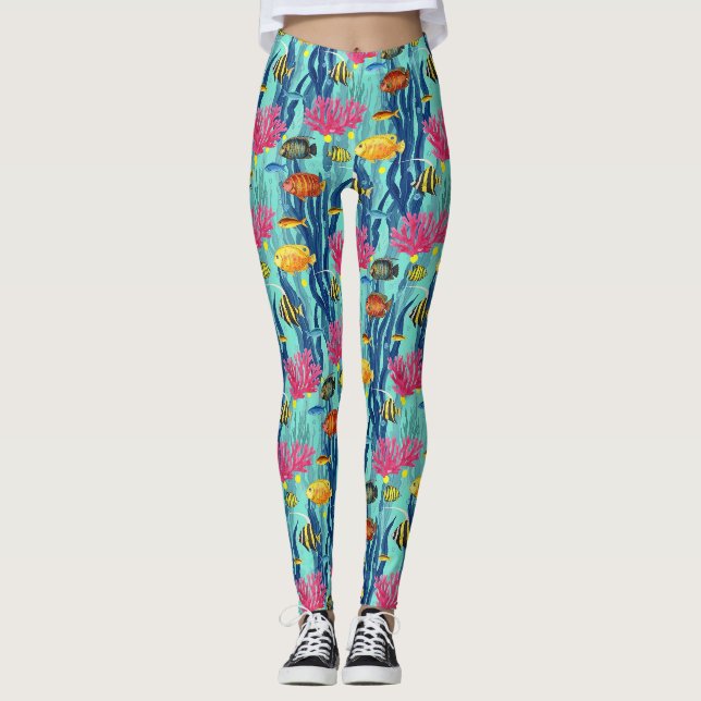 Farbenfrohes Meeresleben-Küstenmuster (4) Leggings (Vorderseite)