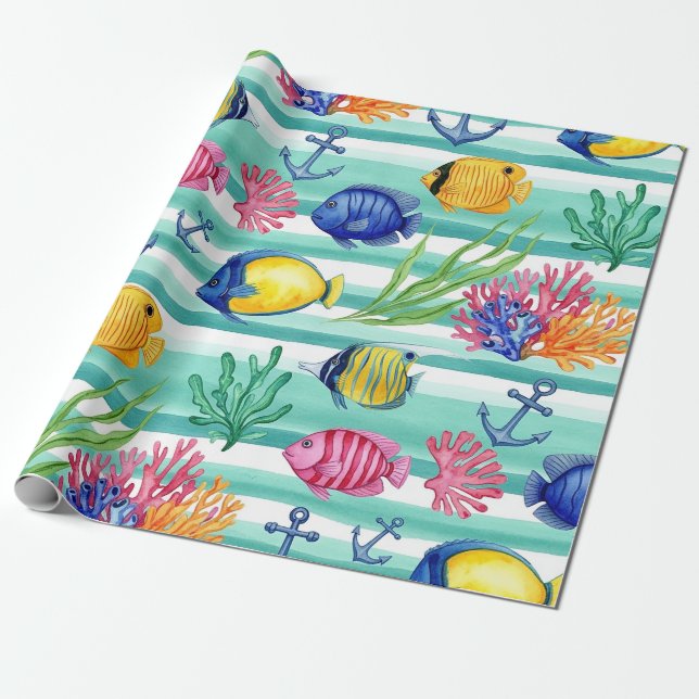 Farbenfrohes Meeresleben-Küstenmuster (5) Geschenkpapier (Ungerollt)