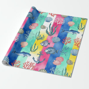 Farbenfrohes Meeresleben-Küstenmuster (6) Geschenkpapier