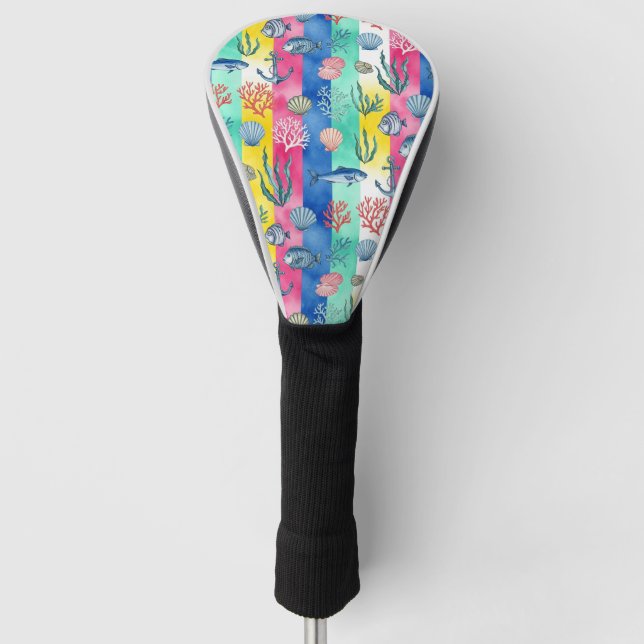 Farbenfrohes Meeresleben-Küstenmuster (6) Golf Headcover (Vorderseite)