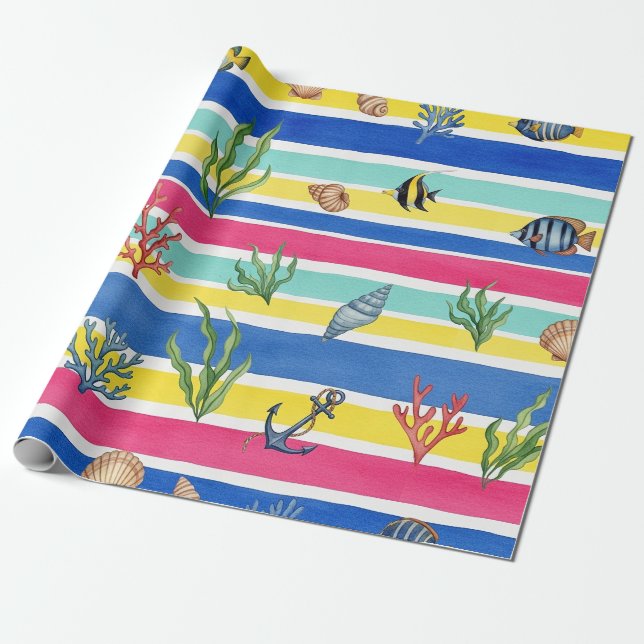 Farbenfrohes Meeresleben-Küstenmuster (7) Geschenkpapier (Ungerollt)