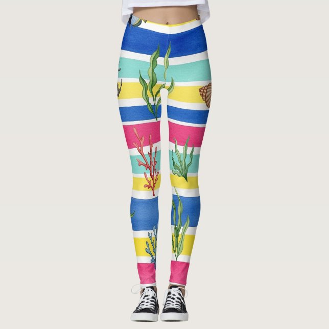 Farbenfrohes Meeresleben-Küstenmuster (7) Leggings (Vorderseite)