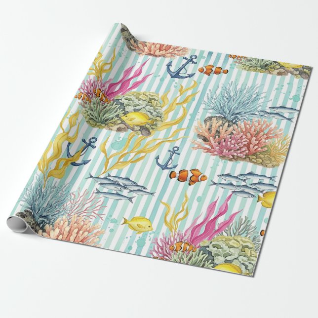 Farbenfrohes Meeresleben-Küstenmuster (8) Geschenkpapier (Ungerollt)
