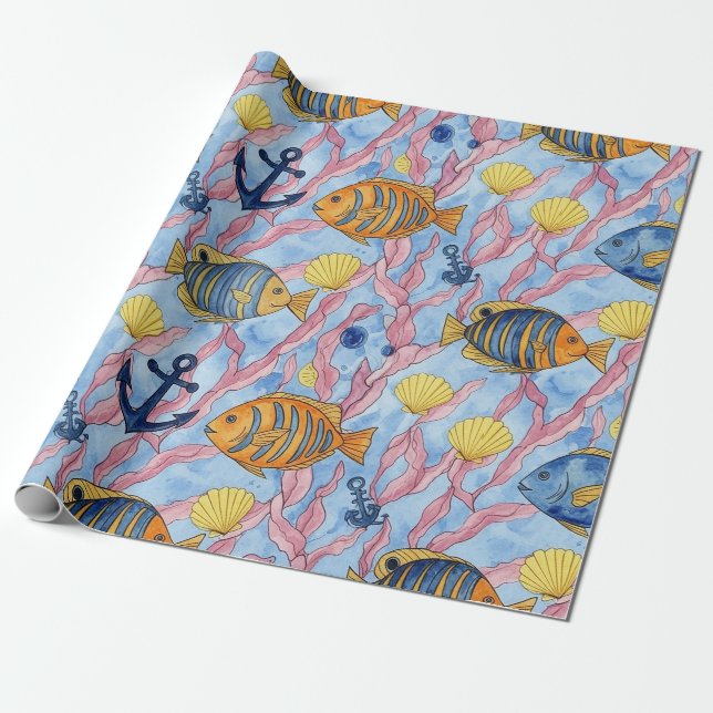 Farbenfrohes Meeresleben-Küstenmuster (9) Geschenkpapier (Ungerollt)