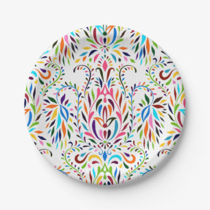 Farbenfrohes mexikanisches Otomi-Blumenmuster Pappteller