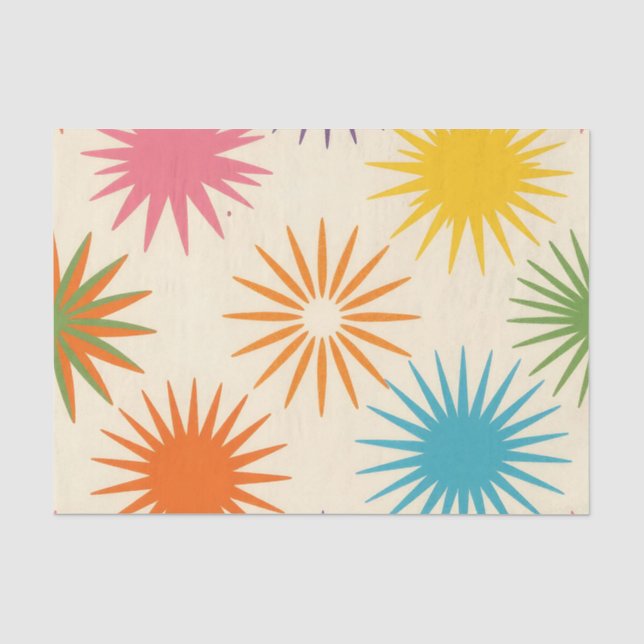 Farbenfrohes Mid-Century-Sternenmuster Seidenpapier (Vorderseite)