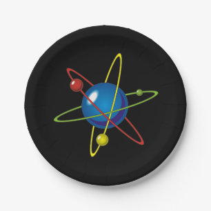 Farbenfrohes Modell des Atoms Pappteller