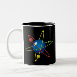 Farbenfrohes Modell des Atoms Zweifarbige Tasse