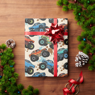 Farbenfrohes Monster-Truck-Muster  Geschenkpapier