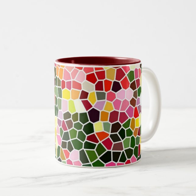 Farbenfrohes Mosaikmuster Zweifarbige Tasse (VorderseiteRechts)