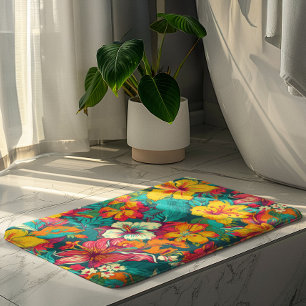 Farbenfrohes Muster tropischer Blumen Badematte