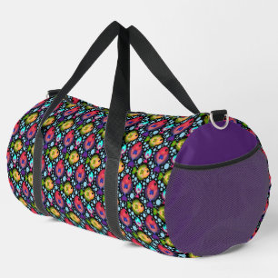Farbenfrohes Muster tropischer Fische auf Schwarz Duffle Bag