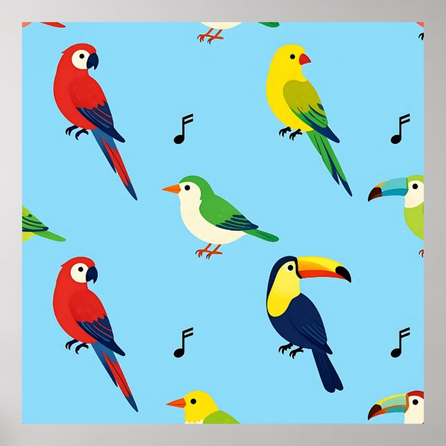 Farbenfrohes Muster tropischer Vögel Poster (Vorne)