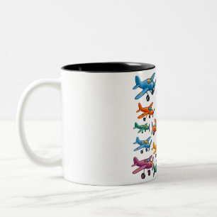Farbenfrohes Muster vintage Flugzeuge – Retro Avia Zweifarbige Tasse