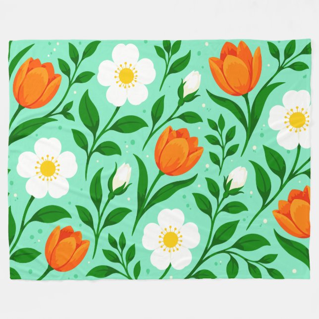 Farbenfrohes nahtloses Blumenmuster im Frühlingsst Fleecedecke (Vorderseite (Horizontal))