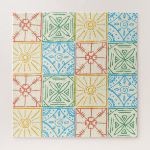 Farbenfrohes nahtloses Fliesenmuster im Stil von A Puzzle