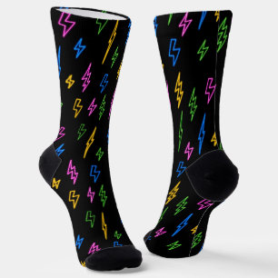 Farbenfrohes Neon-Blitz-Muster aus den 80ern  Socken